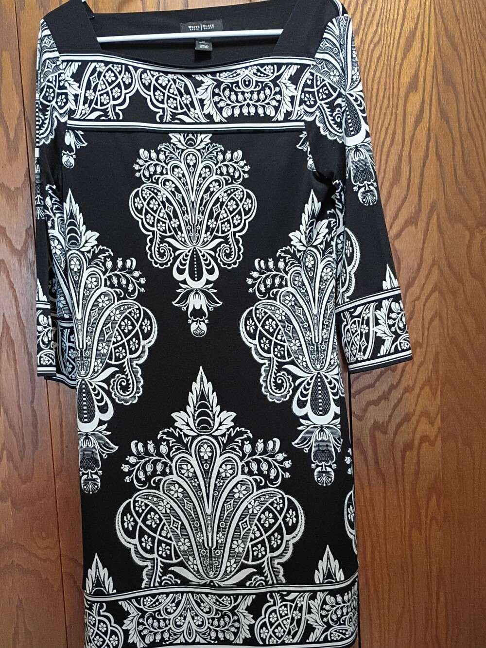 White House Black Market Black & White Patterned Boatneck Dress